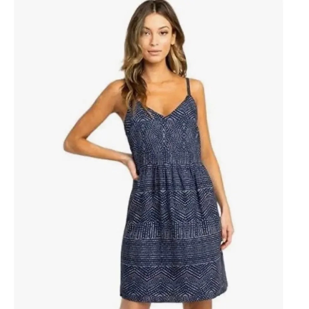 RVCA Nolan Blue Geometric Print Slip Mini Dress Large Adjustable Straps Rayon
